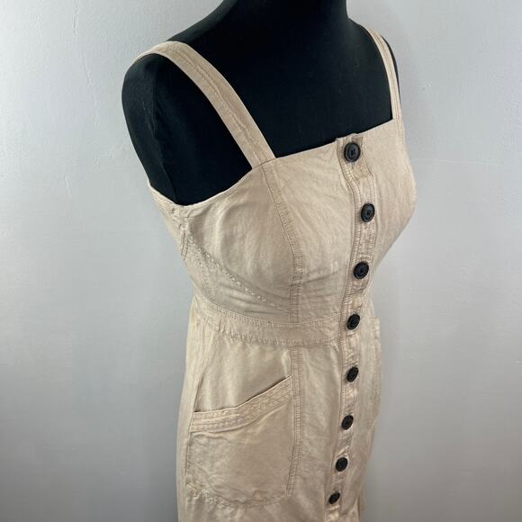 Banana Republic Beige 0 Button Down Midi Dress Detachable Straps Square Neck - Picture 5 of 9